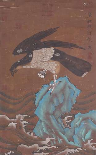 A Chinese Painting of Eagle on Rock