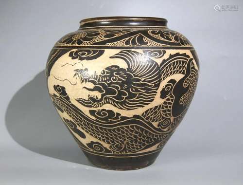 CIZHOU WARE BLACK GLAZED DRAGON JAR