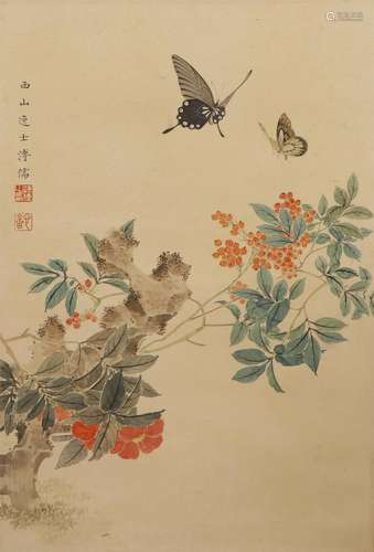 A Chinese Painting of Floral and Butterflies