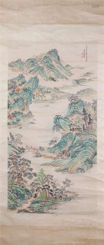 A Chinese Painting of Figures among Landscape