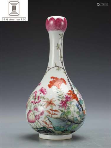 A Chinese Famille Rose Garlic-Mouth Porcelain Vase