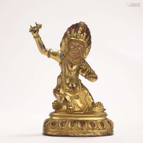 A Hardstone Inlaid Gilt Bronze Buddha Statue