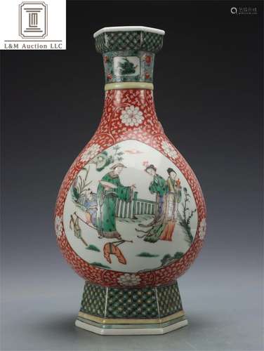 A Chinese Wu-Cai Glazed Porcelain Figure & Story Vase