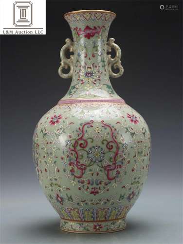 A Chinese Famille Rose Porcelain Double Ear Vase