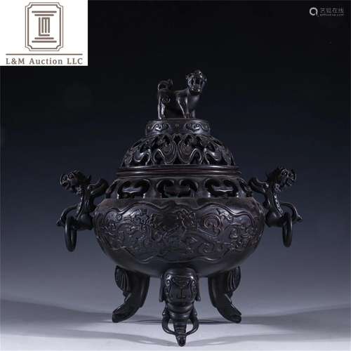 A Chinese Zitan Wood Dragon Incense Burner