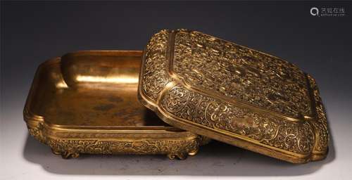 A Carved Beast Patterns Gilt Bronze Box and Cover