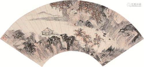 1892～1962 胡佩衡 溪山策杖 扇片 设色纸本