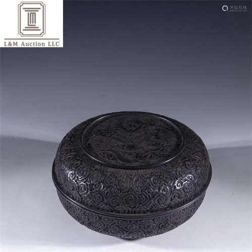 A Chinese Zitan Wood Dragon Container with Lid