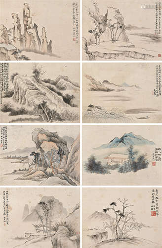 1744～1802 黄易 山水册设色纸本册页（八开）