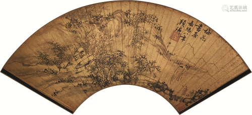 1476～1545 顾璘 1529年作 梅花书屋 设色纸本 红金扇片