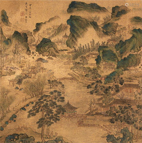 1630～1705 吕焕成 1664年作 游春图设色纸本泥金镜片