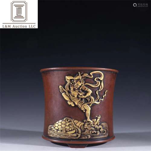 A Chinese Gilt Bronze Brush Pot