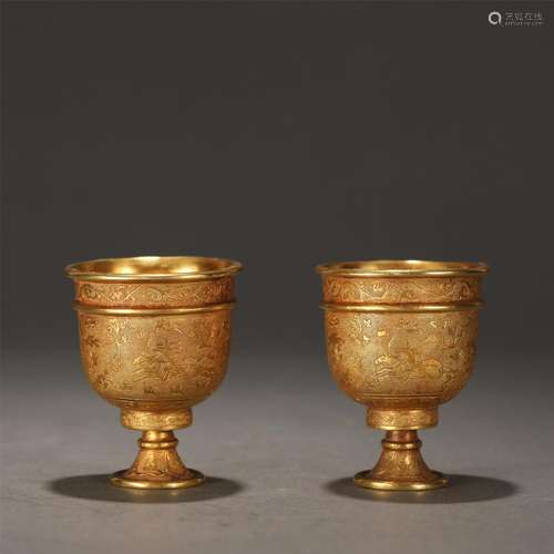 Pair of Gilding Bronze Stem Cups