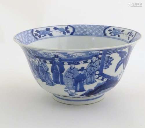 A Chinese blue and white footed bowl with a flared…