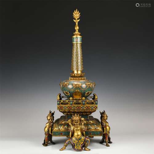 A Cloisonne Enamel Buddhism Stupa