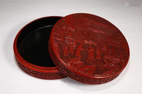 A Carved Red Lacquer Circular Box and Cover