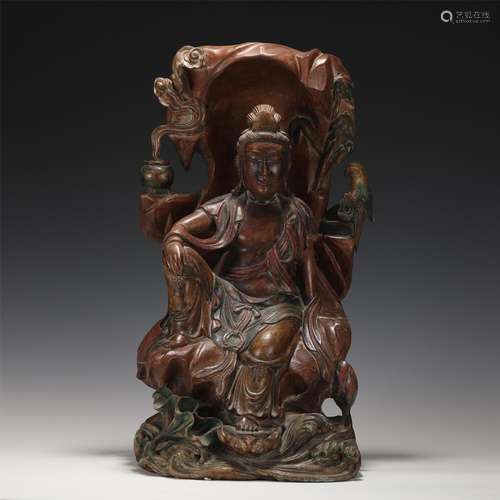 A Polychrome Painted Wooden Avalokitesvara Statue