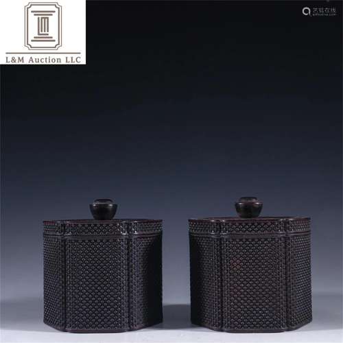 Pair of Zitan Wood Lidded Boxes