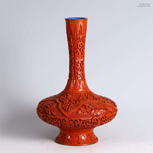 A Carved Red Lacquer Floral Vase