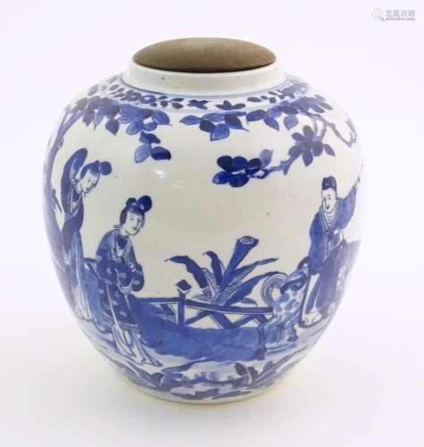 An Oriental blue and white ginger jar decorated wi…
