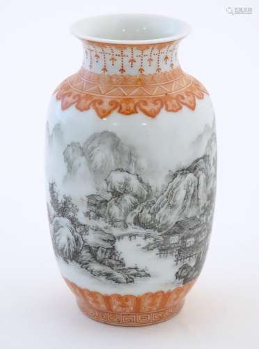 A Chinese small vase with monochrome mountainous l…