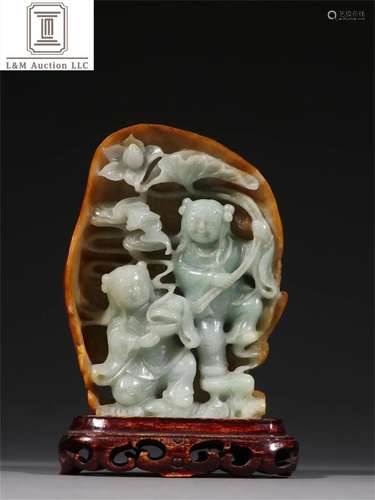 A Chinese Carved Jadeite Figure Shaped Ornament