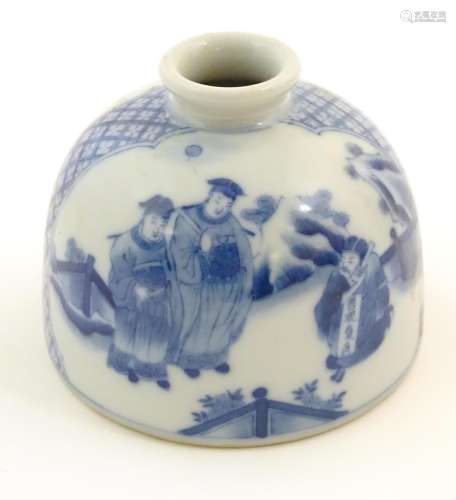 A Chinese blue and white ink pot of dome form deco…