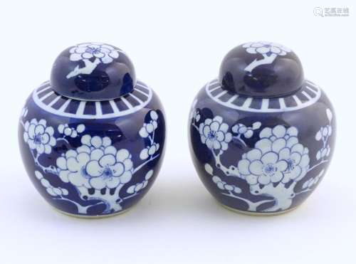 Two Chinese blue and white ginger jars with prunus…