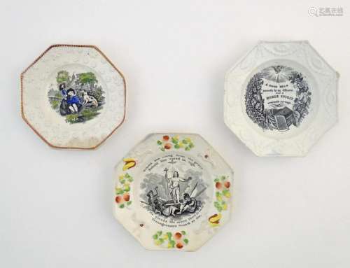 Three 19thC nursery plates of octagonal form with …