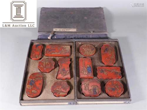 Set of Cinnabar Ink Blocks with Zodiac