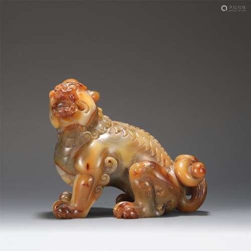 An Agate Carved Mythical Beast Decoration