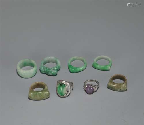 A Group of Jadeite and Jade Rings