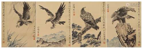 A Group of Four Chinese Painting of Eagles