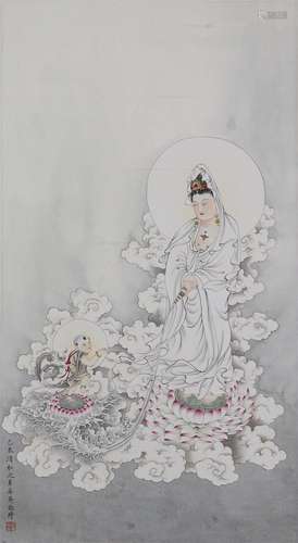 A Chinese Painting of Boy Worshiping Avalokitesvara