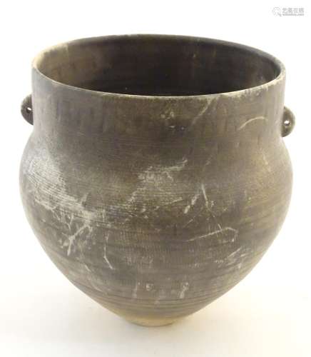 A Laurence Rye studio pottery twin handled vase wi…