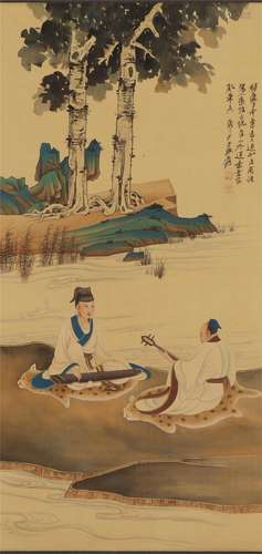 A Chinese Painting of Figuers Playing Instruments