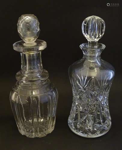 A 19thC lead crystal decanter, with fluted decorat…