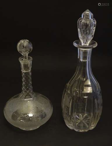A Victorian glass onion decanter, decorated with f…