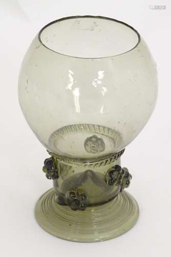 A 19thC Continental Roemer wine glass, the wide st…