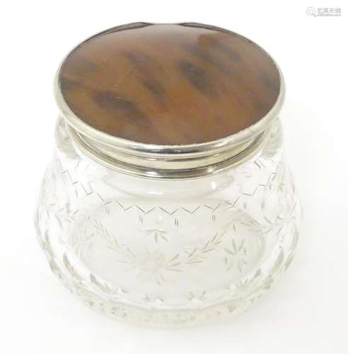 A cut glass dressing table pot with engraved decor…