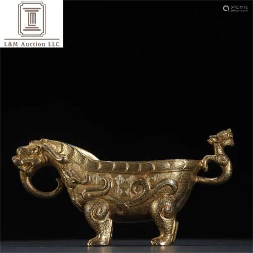 A Chinese Gilt Bronze Beast Shaped Cup