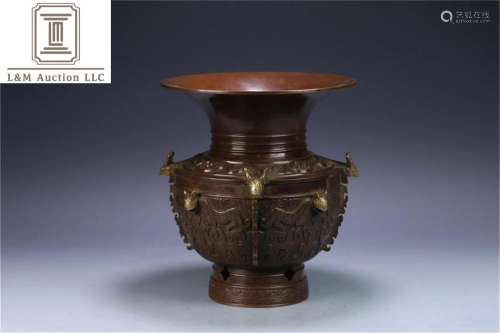 A Chinese Bronze Vase with Beast Pattern