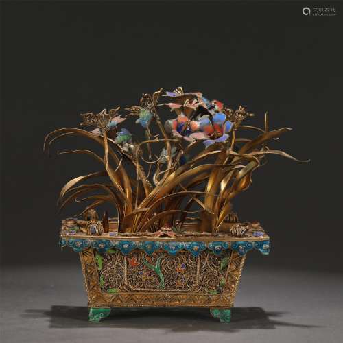 A Polychrome Bronze Floral Bonsai