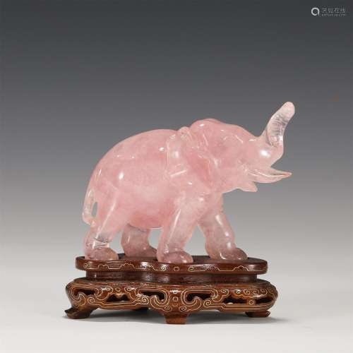 A Pink Quartz Carved Elephant Decoration