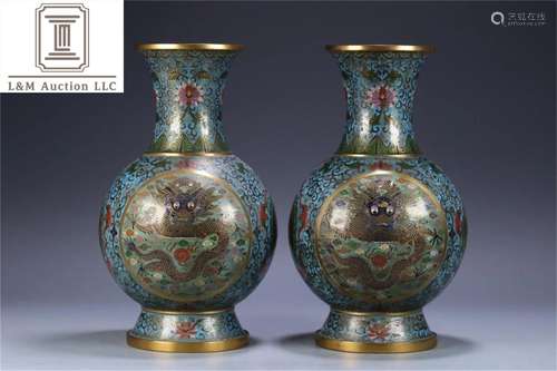 A Pair of Cloisonne Dragon Vases