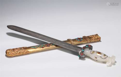 A Bronze Sword Jade Handle with Gilding scabbard