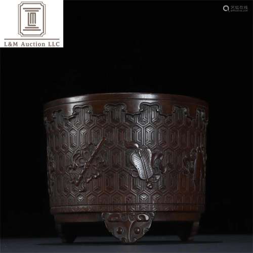 A Chinese Bronze Incense Burner with Eight Immortals