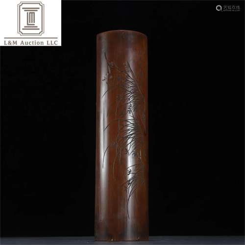 A Chinese Carved Bamboo Flower Arm Rest