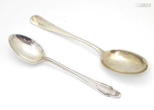 Two silver spoons, one hallmarked Sheffield 1943, …