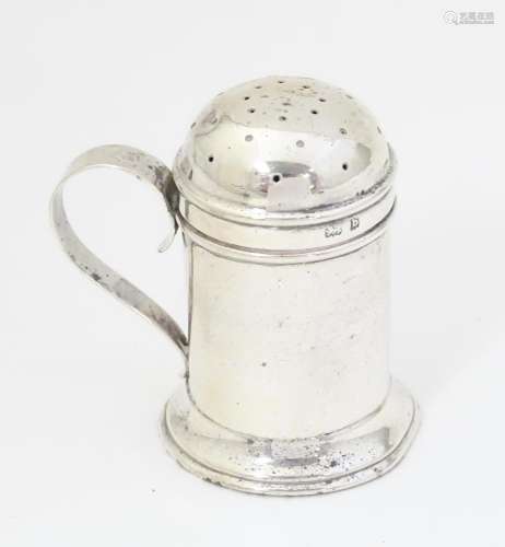 A silver pepperette formed as flour shaker, hallma…